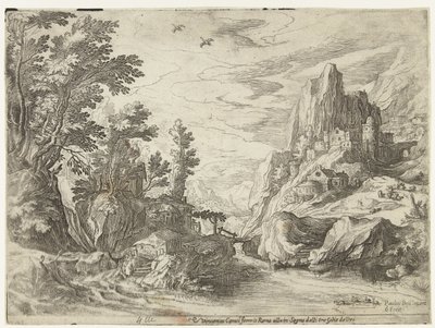 Paysage fluvial en Campanie avec ville sur des rochers - Paul Bril