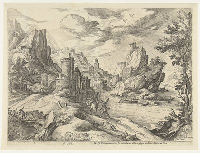 Côte rocheuse en Campanie avec ville et voyageurs - Paul Bril