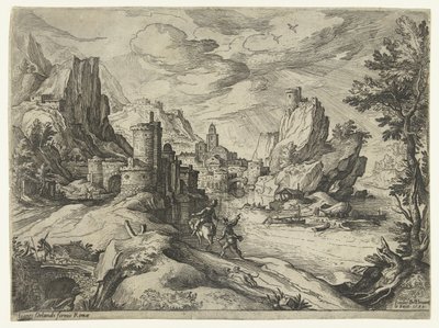 Côte rocheuse en Campanie avec ville et voyageurs - Paul Bril