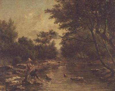 Paysage fluvial avec lavandières - Paul Camille Guigou