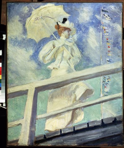Femme en blanc. Peinture de Paul César Helleu, huile sur toile Impressionnisme. Dim : 82x66cm. Musée Pouchkine, Moscou - Paul Cesar Helleu