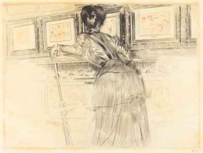 Devant les Watteau au Louvre - Paul Cesar Helleu