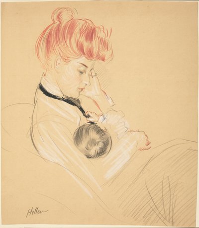 Madame Helleu berçant Paulette dans ses bras - Paul Cesar Helleu