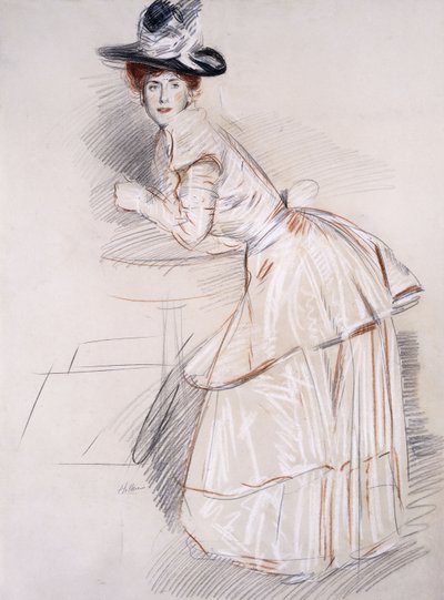 Portrait de Madame Helleu appuyée sur une table - Paul Cesar Helleu