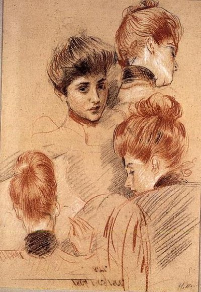 Études de Mme. Helleu et Mme. Clarighy, vers 1892-95 - Paul Cesar Helleu