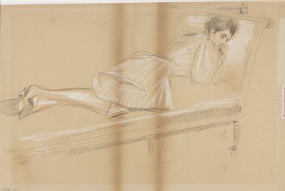 Femme allongée sur un banc de repos - Paul Cesar Helleu