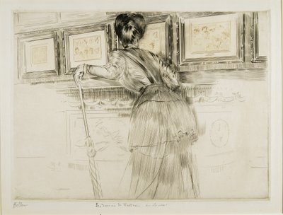 Femme regardant des dessins de Watteau au Louvre, c. 1895 - Paul Cesar Helleu