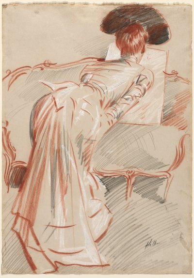 Femme, possiblement Madame Alice Hellu, regardant un dessin, vers 1895 - Paul Cesar Helleu
