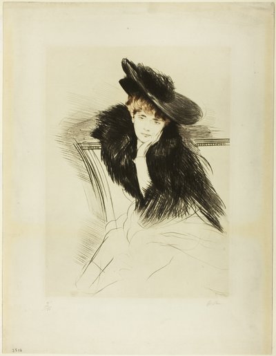 Femme assise, penchée en avant, le menton pris dans la main gauche - Paul Cesar Helleu