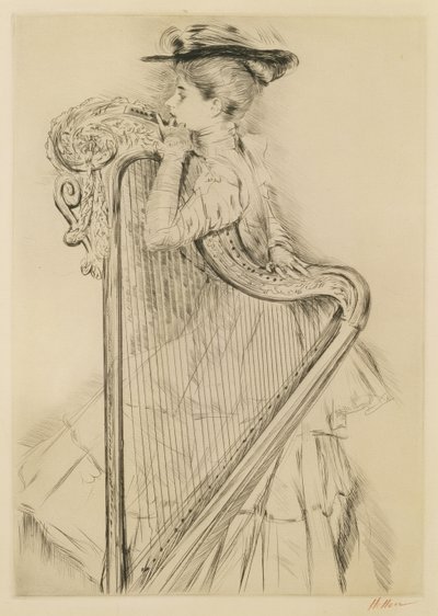 Femme avec une harpe - Paul Cesar Helleu