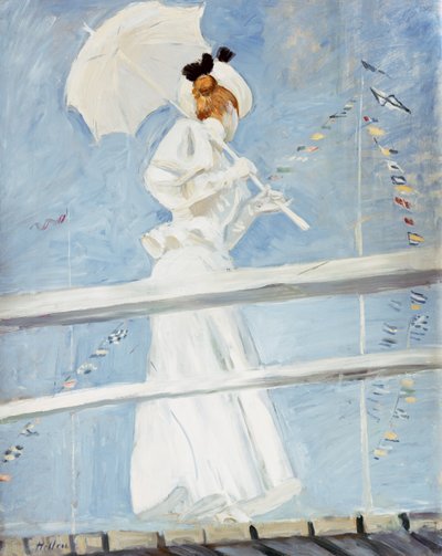 Jeune femme avec une ombrelle sur un quai - Paul Cesar Helleu
