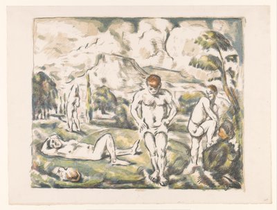 Hommes se baignant dans un paysage de collines (Les Grands Baigneurs) - Paul Cézanne