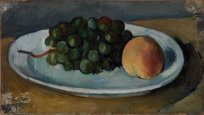 Grappe de raisin et pêche sur une assiette - Paul Cézanne