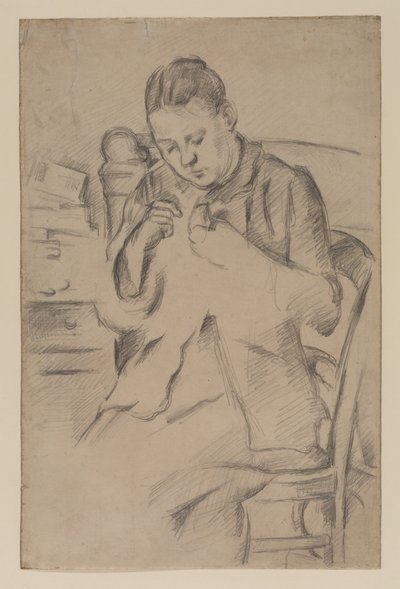 Hortense Fiquet, Madame Cézanne, cousant, c.1880 (crayon sur papier) - Paul Cézanne