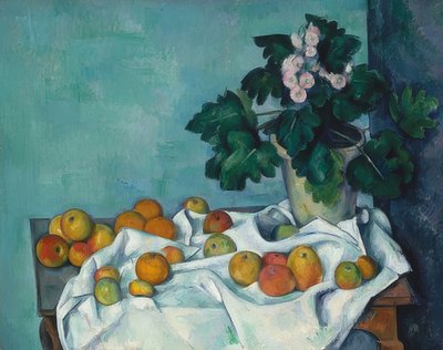 Nature morte avec pommes et un pot de primevères. Vers 1890 - Paul Cézanne