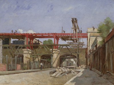 Travailleurs élevant les voies ferrées du périphérique sur le pont de la rue de la Voûte, Paris, 1888 - Paul Desire Trouillebert