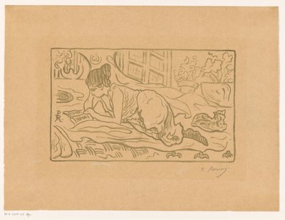 Femme lisant allongée sur un lit -  (signed by artist) Paul Élie Ranson
