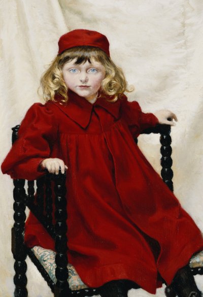 Portrait de Harriet Fischer, petite longueur trois-quarts, portant une robe rouge, 1896 - Paul Fischer