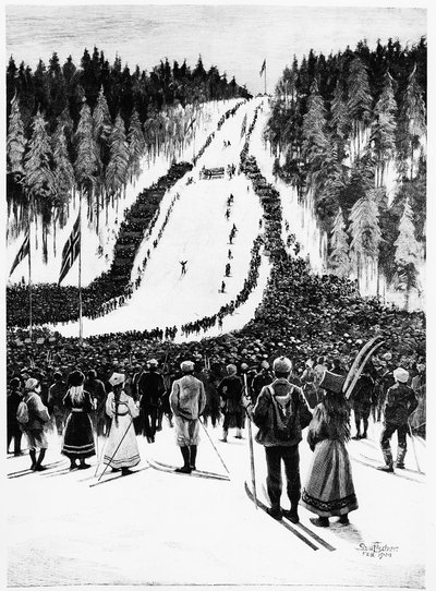 Ski: Le derby norvégien, la course de ski - dessin de Paul Fisher, fév. 1900, Bibl. des Arts Déco - Paul Fischer