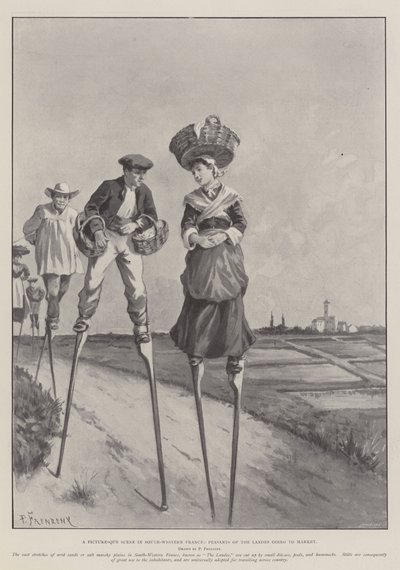 Une scène pittoresque dans le sud-ouest de la France, Paysans des Landes allant au marché - Paul Frenzeny