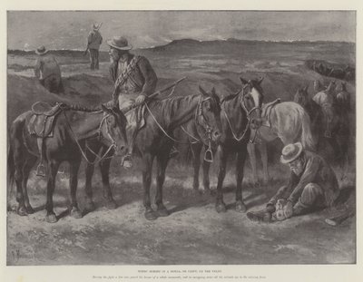 Chevaux boers dans un donga, ou faille, sur le veld - Paul Frenzeny