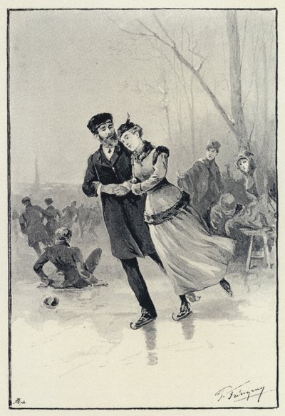 Illustration pour Anna Karénine : Lévine et Kitty sur la glace (lithographie) - Paul Frenzeny