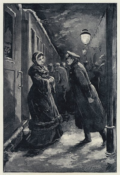 Illustration pour Anna Karénine : Vronsky rencontre Anna à la gare (lithographie) - Paul Frenzeny
