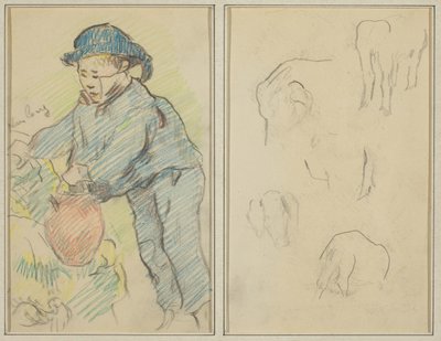 Un garçon breton avec une cruche ; Cinq formes animales [verso] - Paul Gauguin