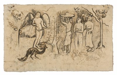 Ange, paon et trois tahitiens - Paul Gauguin