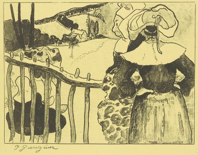 Bretonische Frauen neben einem Zaun - Paul Gauguin