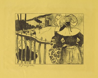 Bretonische Frauen an einem Zaun stehend - Paul Gauguin