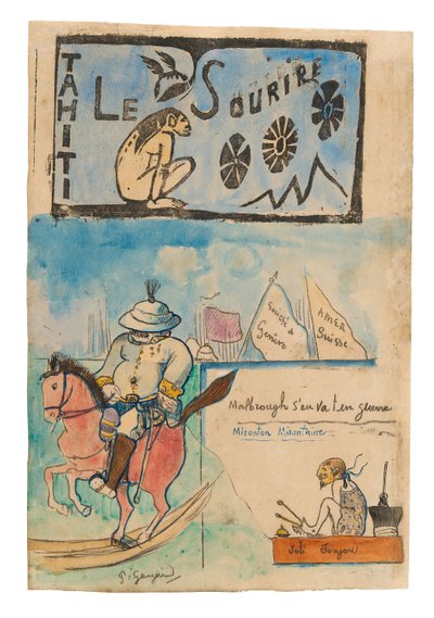 Caricatures de Gauguin et du gouverneur Gallet, avec en-tête de 