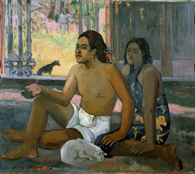 Eiaha Ohipa (Ne pas travailler. Tahitiens dans une pièce). Homme et femme de Tahiti posant à l