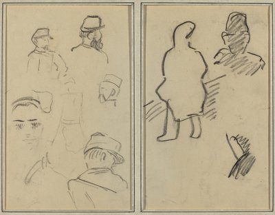 Cinq études de soldats et visage de femme ; Deux figures [recto] - Paul Gauguin