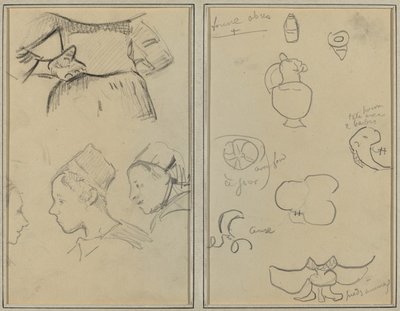Quatre études de femmes bretonnes; Formes et vases (verso) - Paul Gauguin