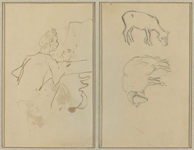 Homme jouant du piano; Deux moutons (verso) - Paul Gauguin