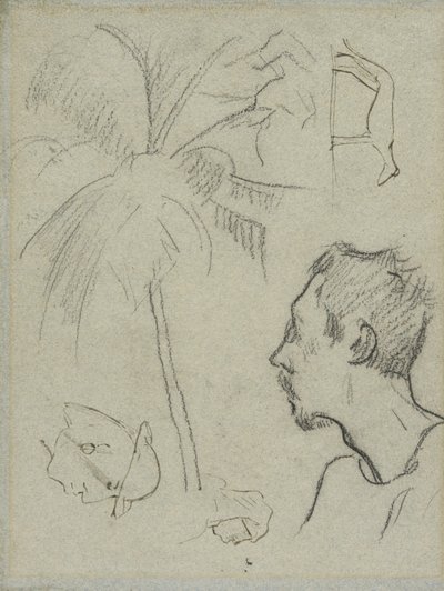 Profil de Charles Laval avec palmier et autres croquis - Paul Gauguin