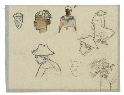 Esquisses de figures et de feuillage (recto); Profil de Charles Laval avec palmier et autres esquisses (verso) - Paul Gauguin