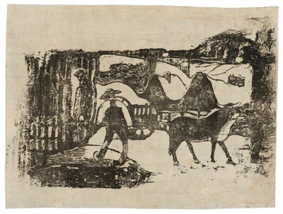 La Charrette à bœufs, de la suite des gravures sur bois tardives - Paul Gauguin