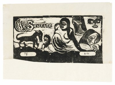 Trois personnes, un masque, un renard et un oiseau, en-tête pour Le sourire - Paul Gauguin
