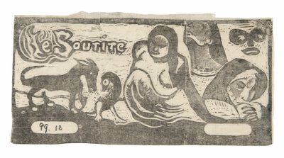 Trois personnes, un masque, un renard et un oiseau, en-tête pour Le sourire - Paul Gauguin