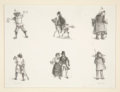 Deux sujets et quatre figurines en pied et debout - Paul Gavarni