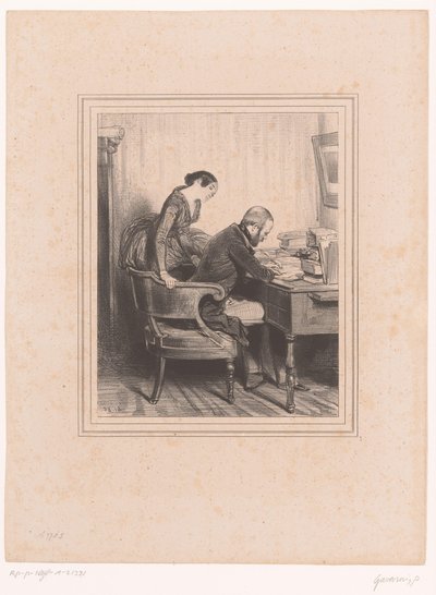 Un homme écrit une note pour sa femme - Paul Gavarni