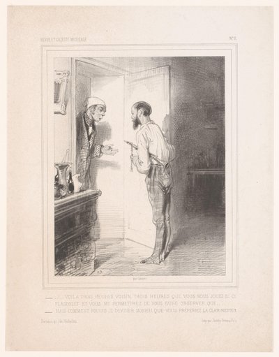 Homme parlant à son voisin avec un flageolet - Paul Gavarni