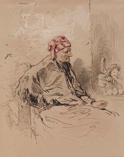 Vieille femme au bonnet rouge - Paul Gavarni