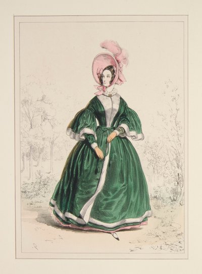 Pelisse en tissu gros grain, doublée de satin et bordée de crêpe. Chapeau de peluche - Paul Gavarni