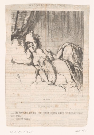 Deux femmes au lit parlent des hommes - Paul Gavarni