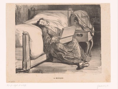 Femme en robe de chambre avec une serinette (La musique) - Paul Gavarni