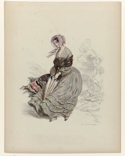 Femme marchant dans le vent avec un parasol, 1840 - Paul Gavarni