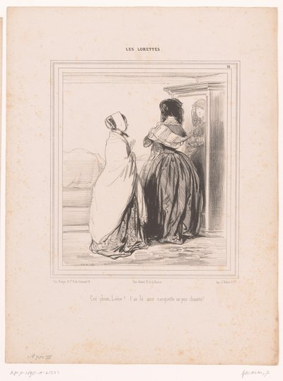 Femme essayant un chapeau devant le miroir - Paul Gavarni